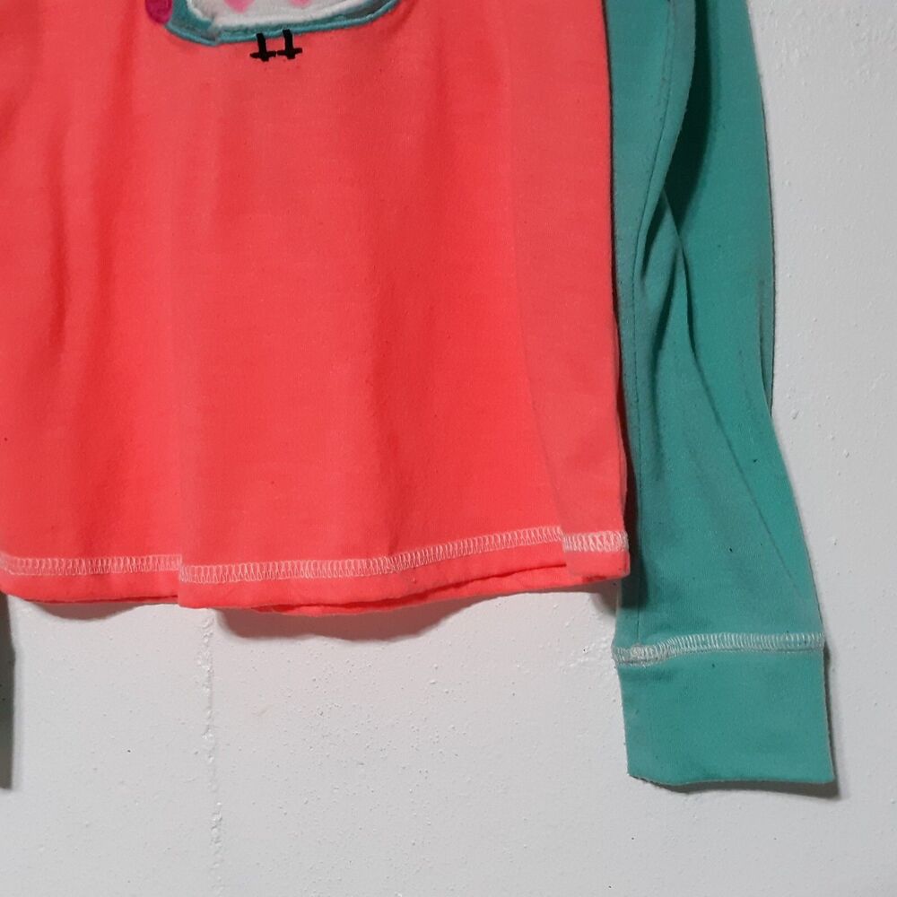 Owl Girls Pajama Top Shirt Medium 7/8 Pink Turquoise Blue Fuzzy Sleepwear Animal - Picture 5 of 9
